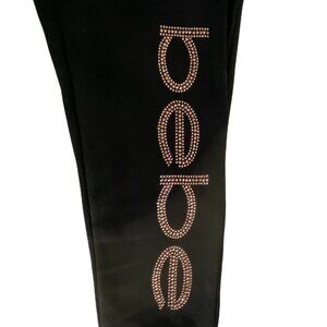 bebe Sport Women Pants Black Jogger Sweatpants Rose Jeweled Logo EUC L